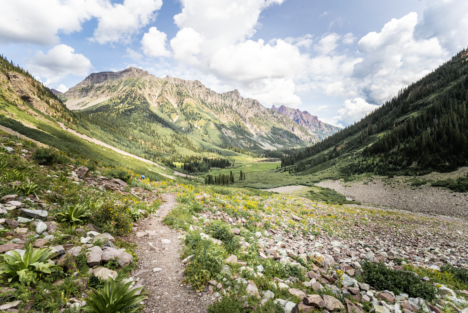 Looking down at Crater Lake with the mountains in the background