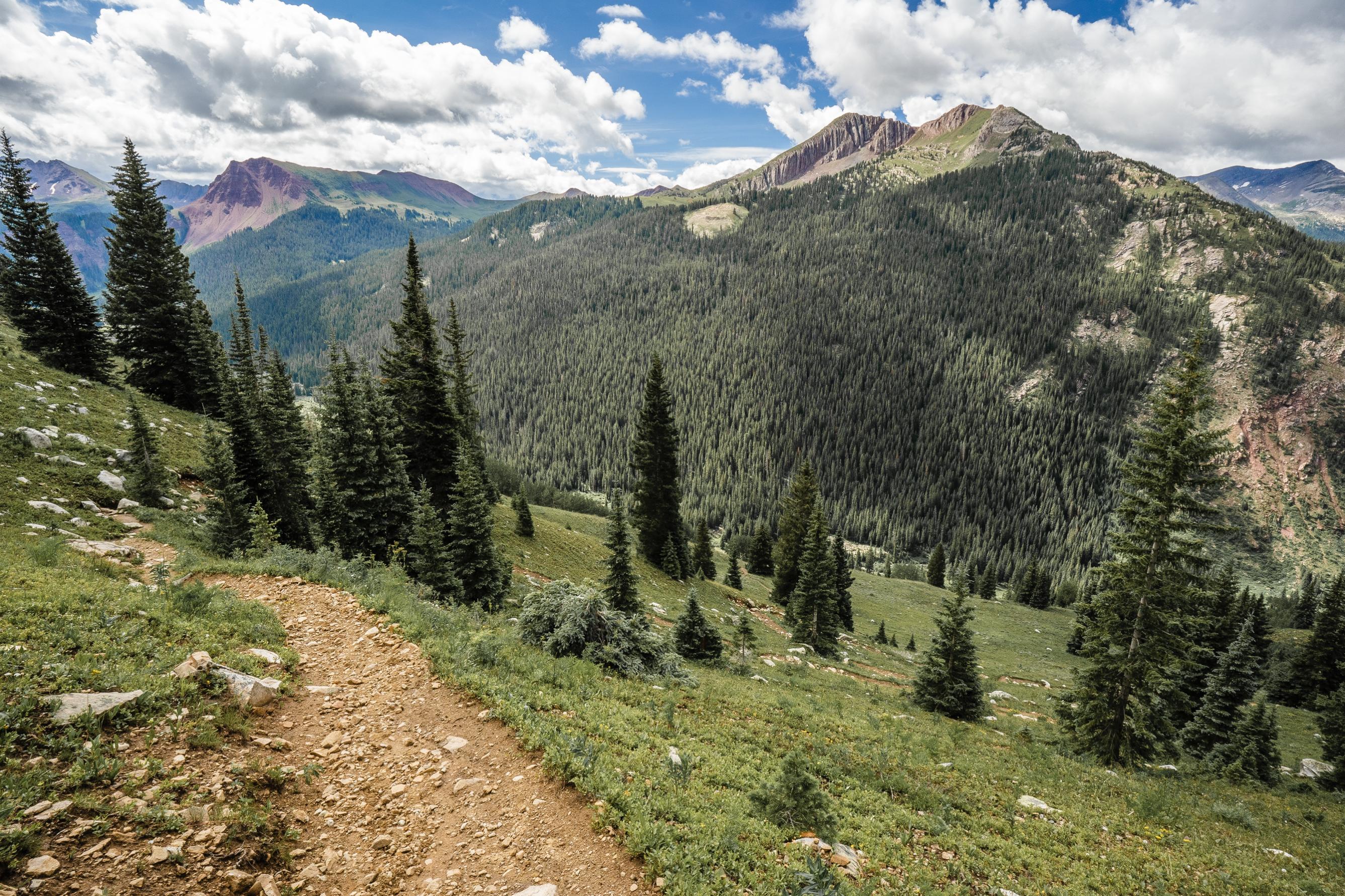 Looking down the mountain as the trail zizags down